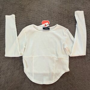 Cider White Long Sleeve Tee with Tail Hem